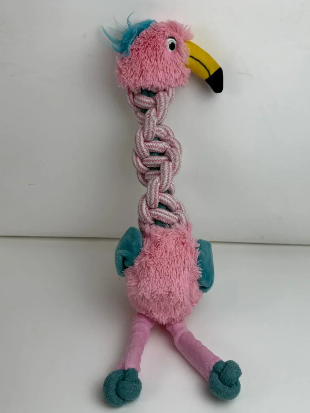 KONG Pink Flamingo Plush Dog Toy Knotted Rope Neck 12
